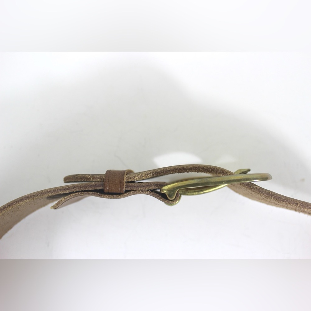 Wide Tan Leather Belt with a Chunky Brass Buckle Thick Work Belt Unisex Mens - Picture 9 of 9